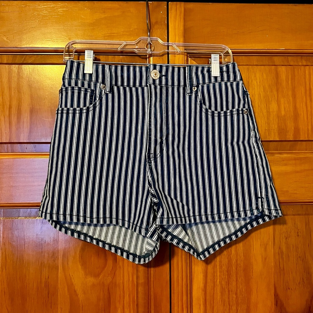American Eagle Outfitters Navy Striped Jean Shorts, Size 14